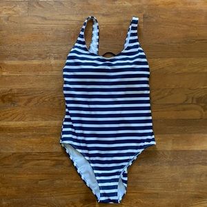 Liz Claiborne Tie Back Navy Striped One Piece